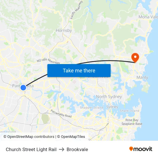 Church Street Light Rail to Brookvale map