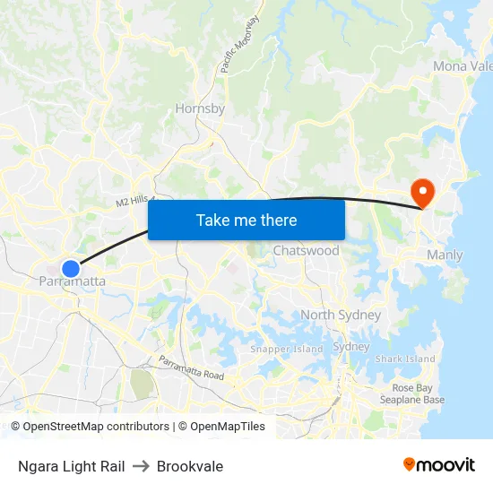 Ngara Light Rail to Brookvale map