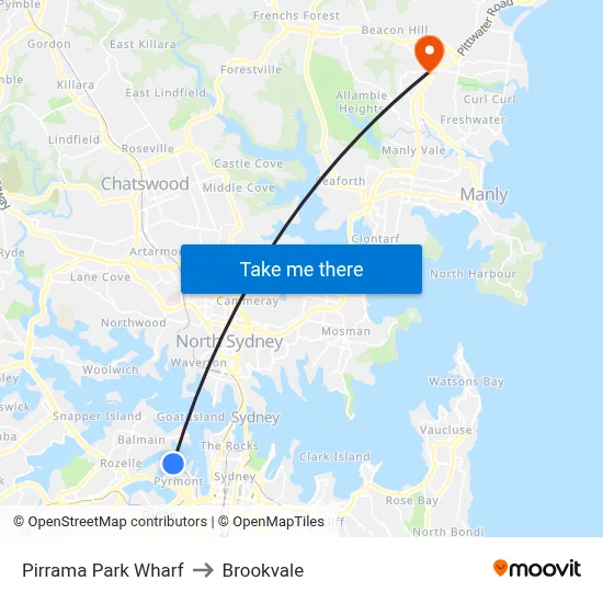 Pirrama Park Wharf to Brookvale map