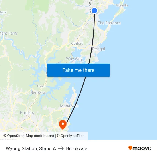Wyong Station, Stand A to Brookvale map