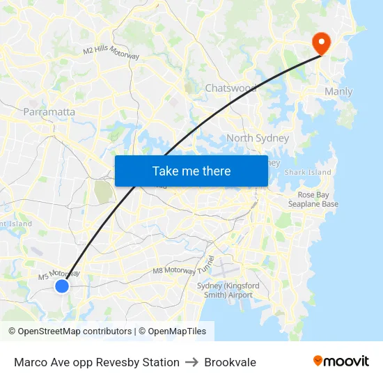 Marco Ave opp Revesby Station to Brookvale map