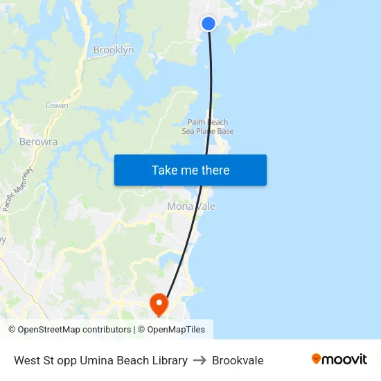 West St opp Umina Beach Library to Brookvale map