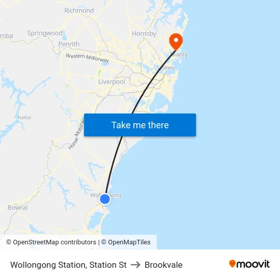Wollongong Station, Station St to Brookvale map