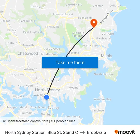 North Sydney Station, Blue St, Stand C to Brookvale map