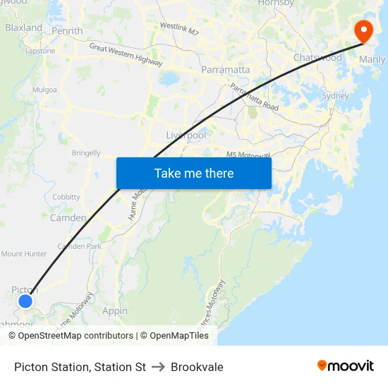 Picton Station, Station St to Brookvale map
