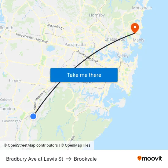 Bradbury Ave at Lewis St to Brookvale map