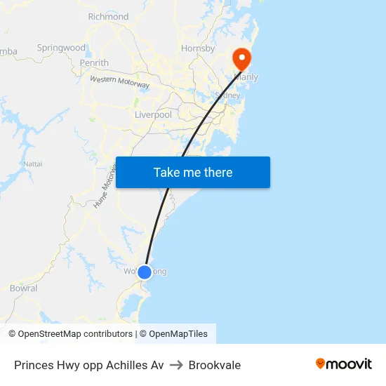 Princes Hwy opp Achilles Av to Brookvale map