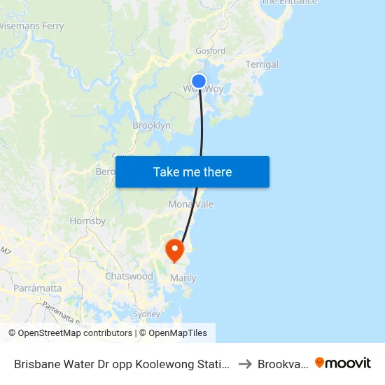 Brisbane Water Dr opp Koolewong Station to Brookvale map