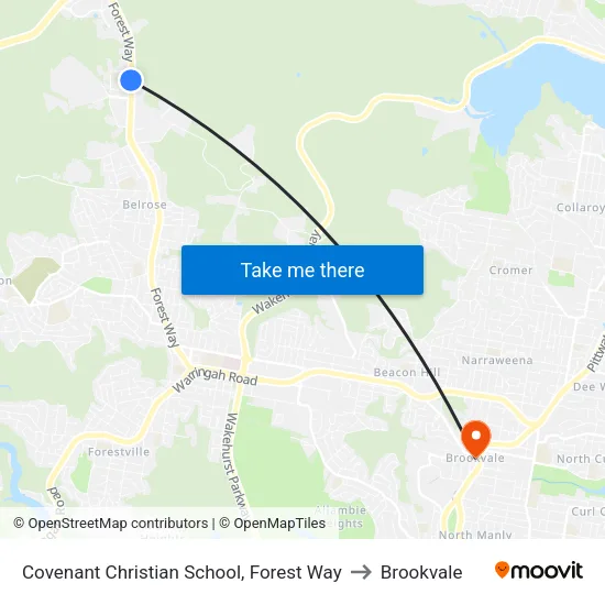 Covenant Christian School, Forest Way to Brookvale map