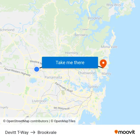 Devitt T-Way to Brookvale map