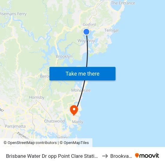 Brisbane Water Dr opp Point Clare Station to Brookvale map