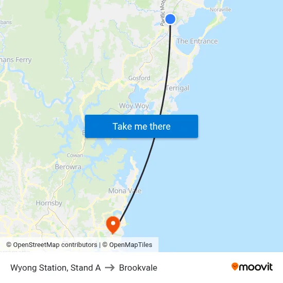 Wyong Station, Stand A to Brookvale map