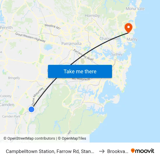 Campbelltown Station, Farrow Rd, Stand G to Brookvale map