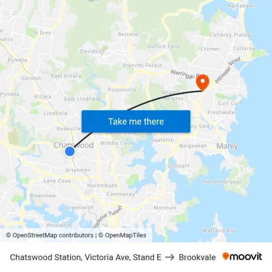 Chatswood Station, Victoria Ave, Stand E to Brookvale map