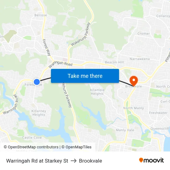 Warringah Rd at Starkey St to Brookvale map