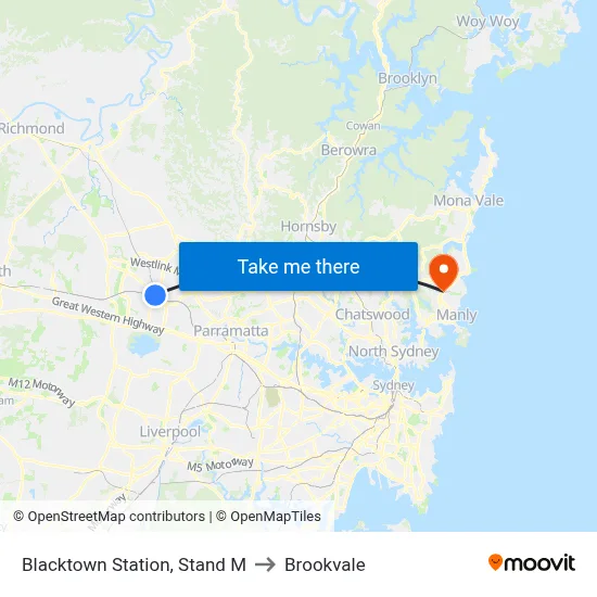 Blacktown Station, Stand M to Brookvale map