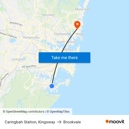 Caringbah Station, Kingsway to Brookvale map