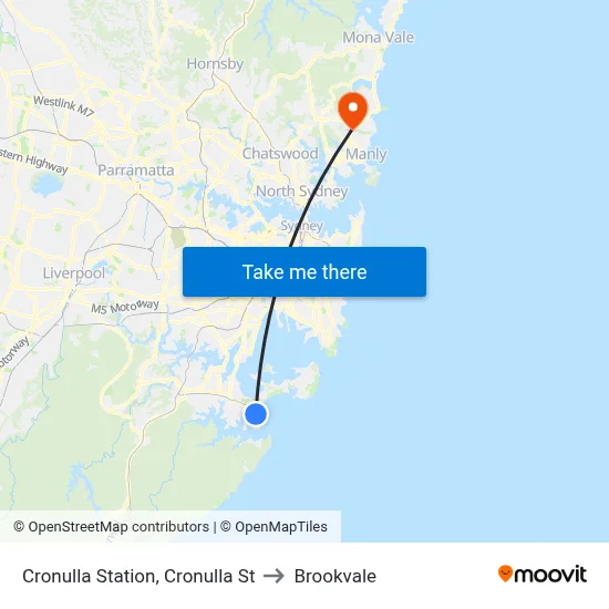 Cronulla Station, Cronulla St to Brookvale map