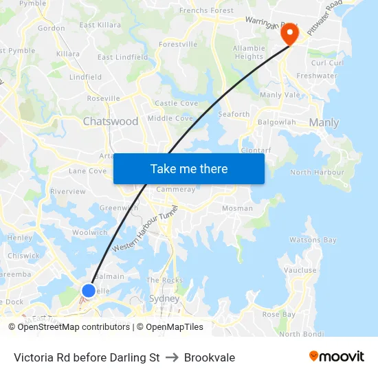 Victoria Rd before Darling St to Brookvale map
