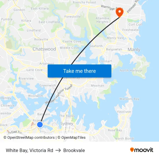 White Bay, Victoria Rd to Brookvale map