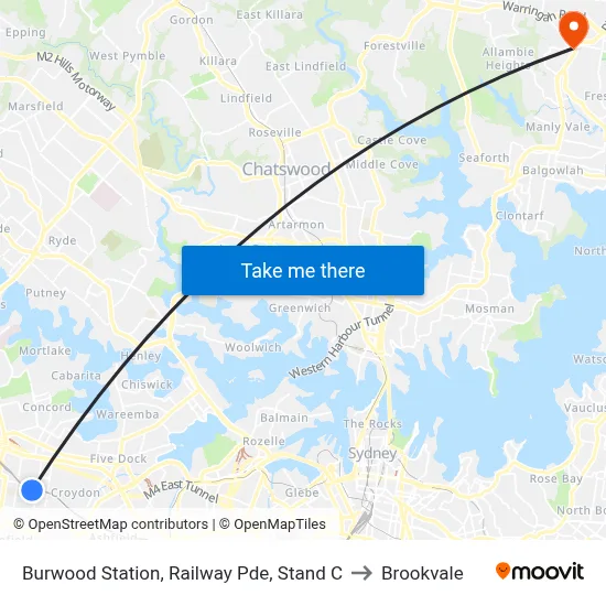 Burwood Station, Railway Pde, Stand C to Brookvale map