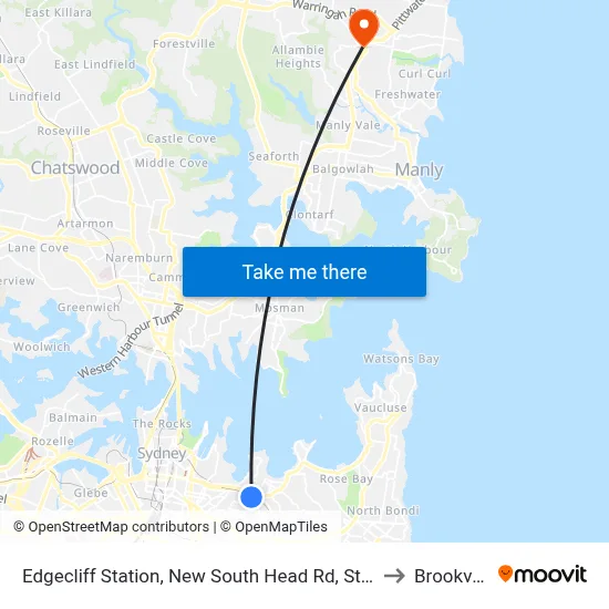 Edgecliff Station, New South Head Rd, Stand N to Brookvale map