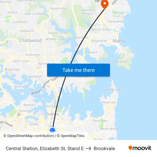 Central Station, Elizabeth St, Stand E to Brookvale map