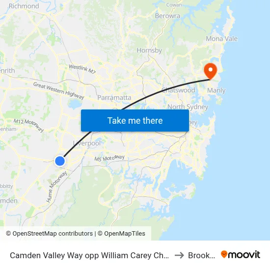 Camden Valley Way opp William Carey Christian School to Brookvale map