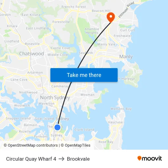 Circular Quay Wharf 4 to Brookvale map