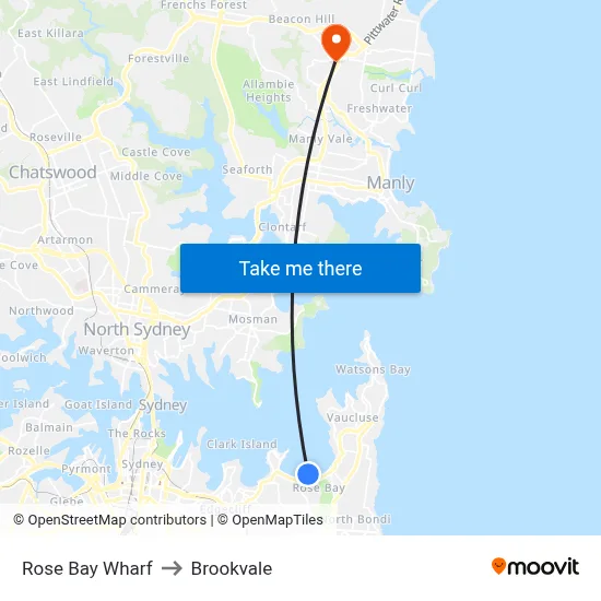 Rose Bay Wharf to Brookvale map