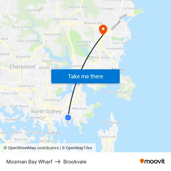 Mosman Bay Wharf to Brookvale map