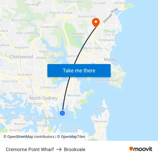 Cremorne Point Wharf to Brookvale map