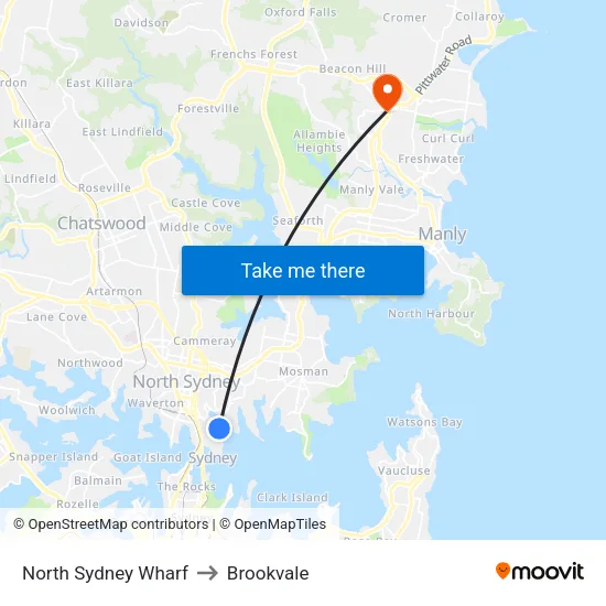 North Sydney Wharf to Brookvale map