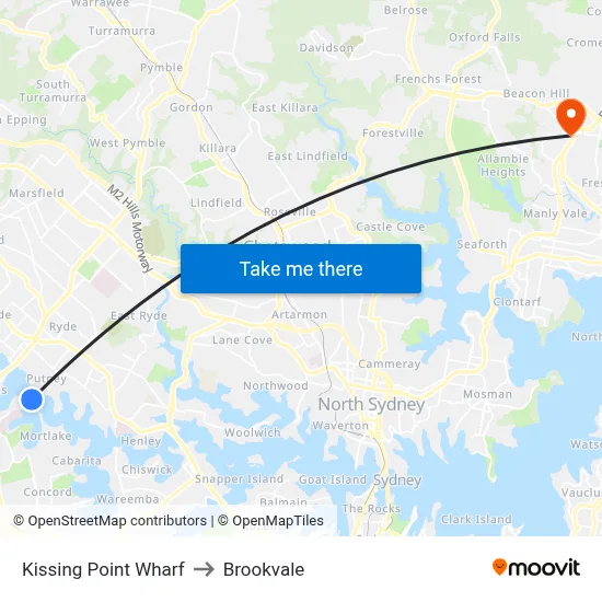 Kissing Point Wharf to Brookvale map