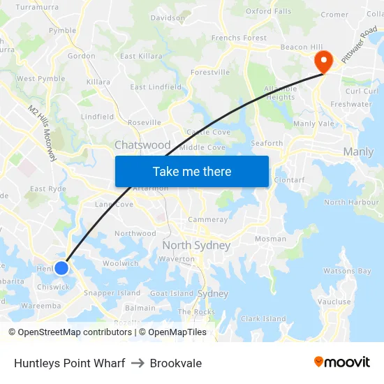 Huntleys Point Wharf to Brookvale map