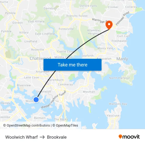 Woolwich Wharf to Brookvale map