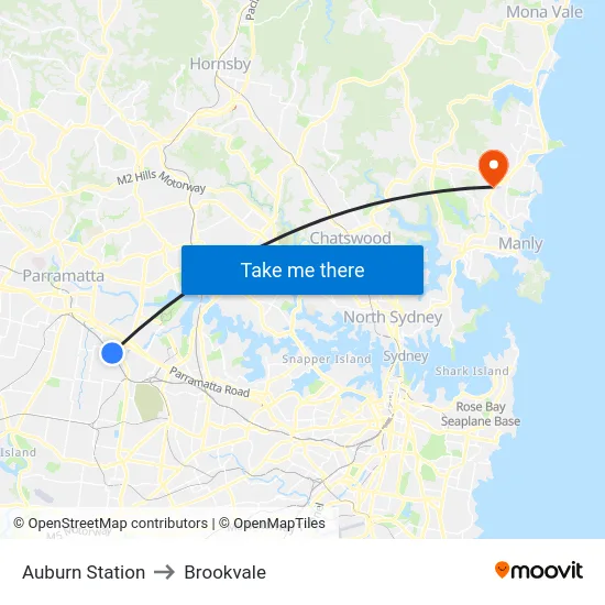 Auburn Station to Brookvale map