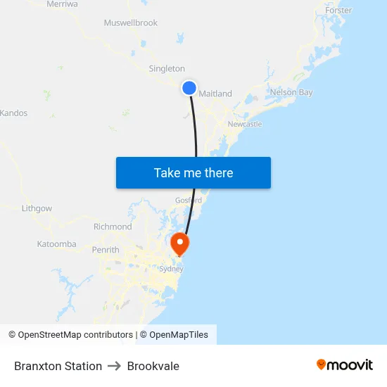 Branxton Station to Brookvale map