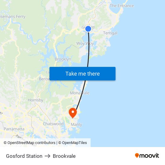 Gosford Station to Brookvale map