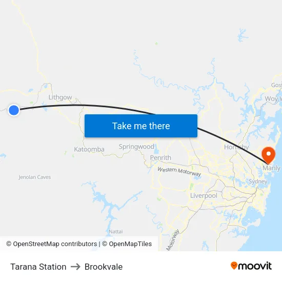 Tarana Station to Brookvale map