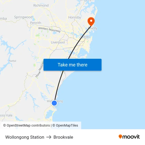 Wollongong Station to Brookvale map