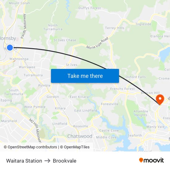 Waitara Station to Brookvale map