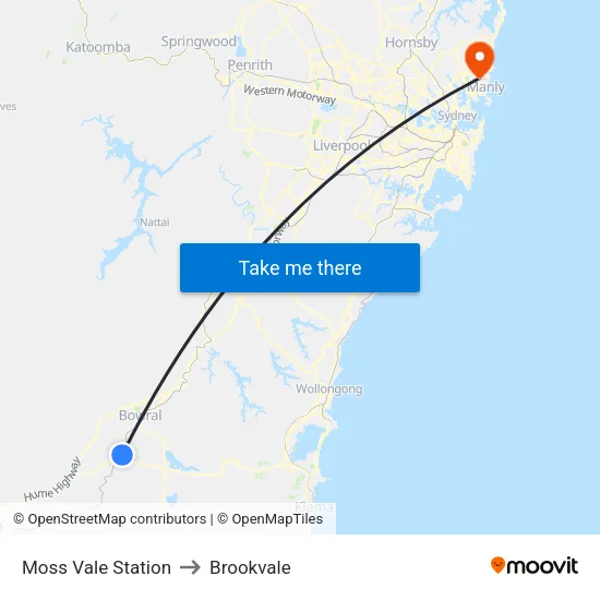 Moss Vale Station to Brookvale map