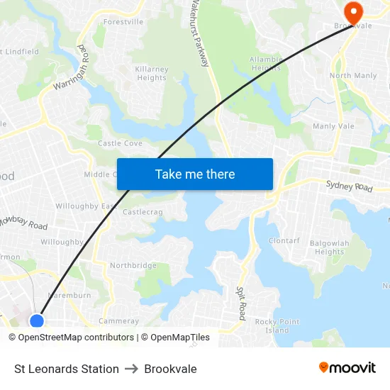 St Leonards Station to Brookvale map