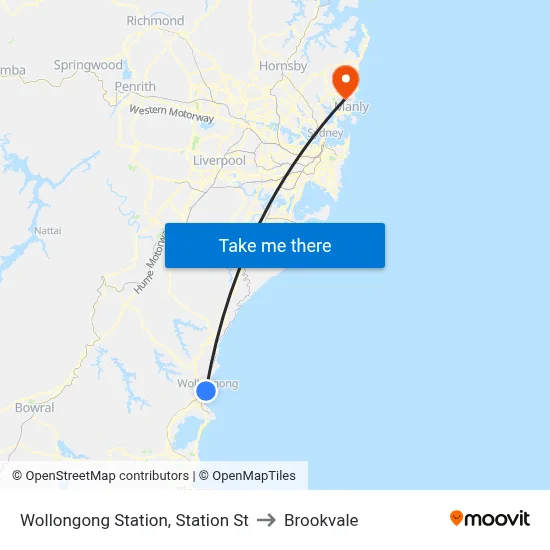 Wollongong Station, Station St to Brookvale map