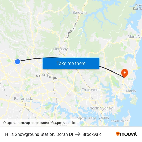 Hills Showground Station, Doran Dr to Brookvale map