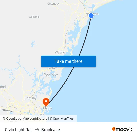 Civic Light Rail to Brookvale map