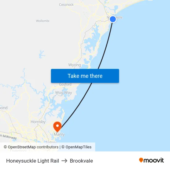Honeysuckle Light Rail to Brookvale map