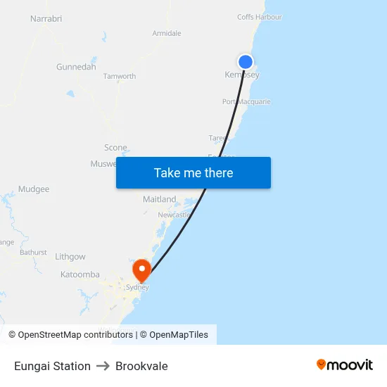 Eungai Station to Brookvale map