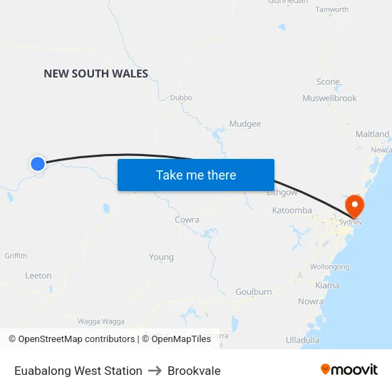 Euabalong West Station to Brookvale map